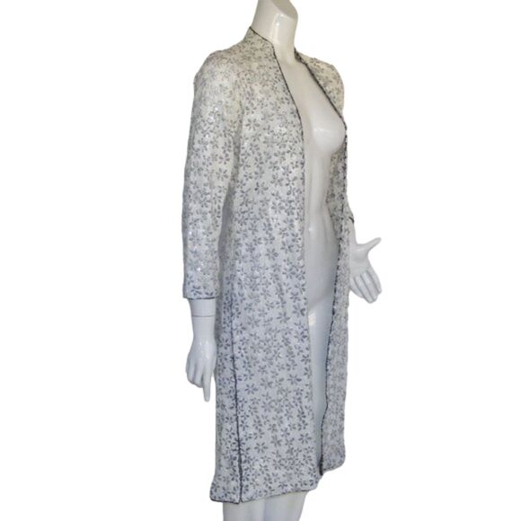 SALIMA MALIK Sequined Jacket/Cover-up, XS/S, Open front, White Floral, Vented - Picture 3 of 11